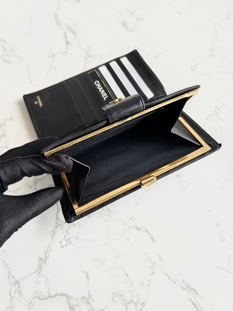 絕版古董包 Chanel 黑色小羊皮革長夾 銀包 皮夾 中古包 二手包