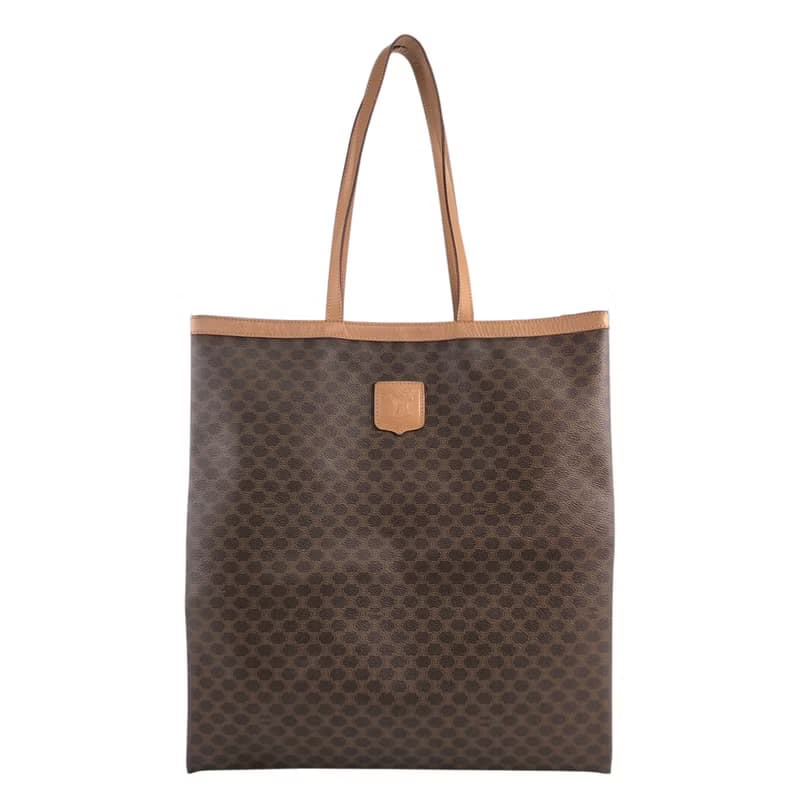 【 日本直送　名牌中古包 】CELINE セリーヌ マカダム ハンドバッグ ブラウン ブラゾン型押し PVC トートバッグ vintage fpujkf