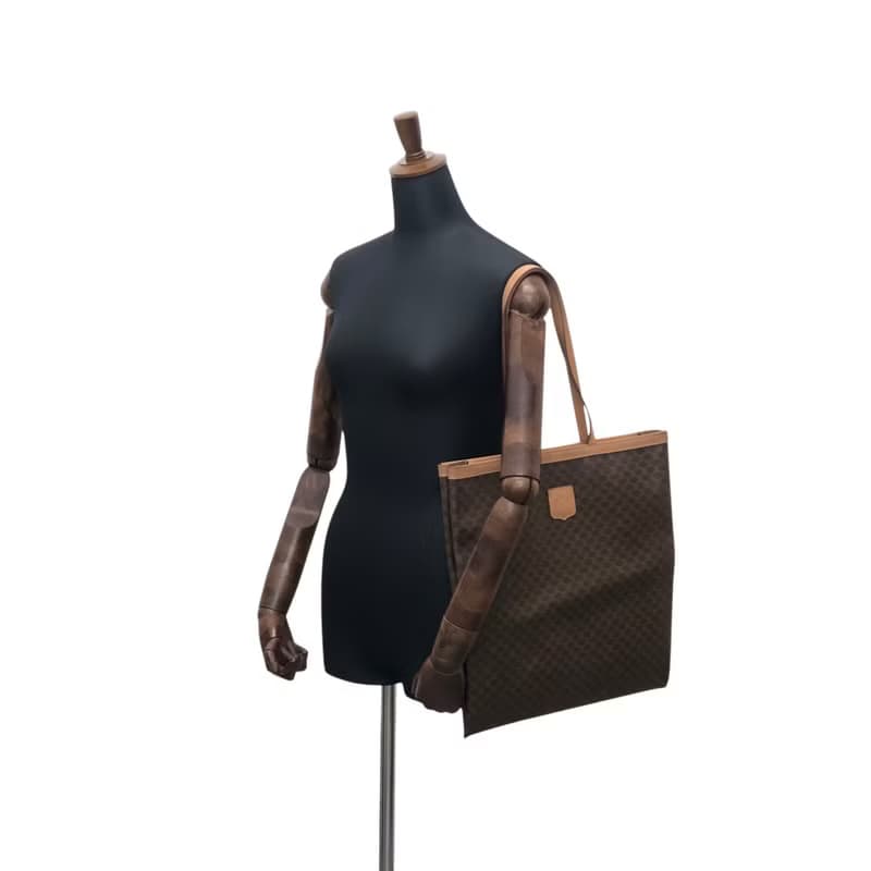 【 日本直送　名牌中古包 】CELINE セリーヌ マカダム ハンドバッグ ブラウン ブラゾン型押し PVC トートバッグ vintage fpujkf