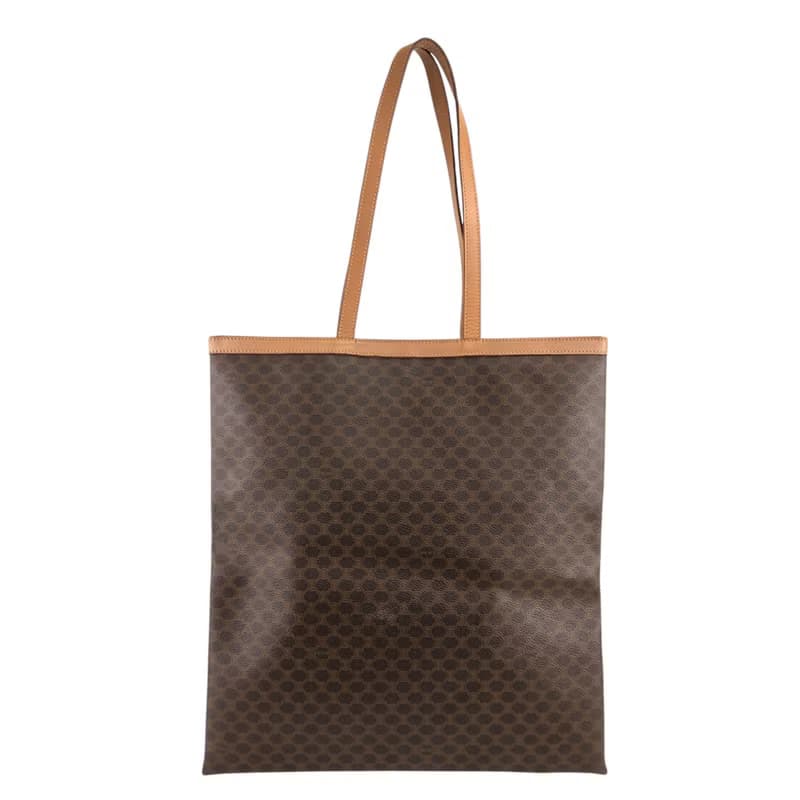 【 日本直送　名牌中古包 】CELINE セリーヌ マカダム ハンドバッグ ブラウン ブラゾン型押し PVC トートバッグ vintage fpujkf