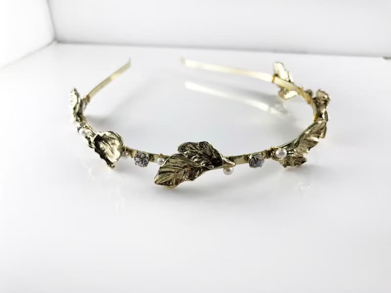 珍珠花卉頭箍 wedding 珍珠頭箍 黃銅頭箍 情人節禮物 珍珠