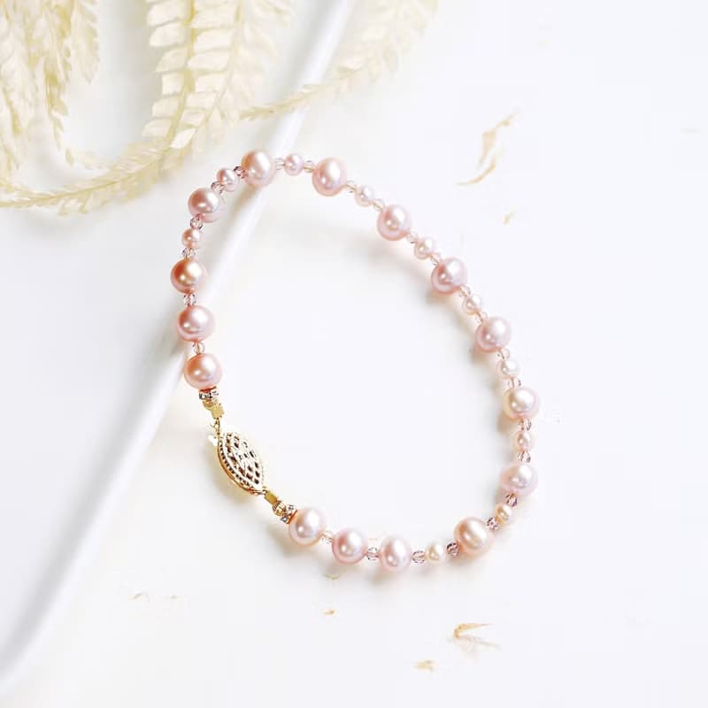 浪漫粉紫珍珠古典手鍊水晶