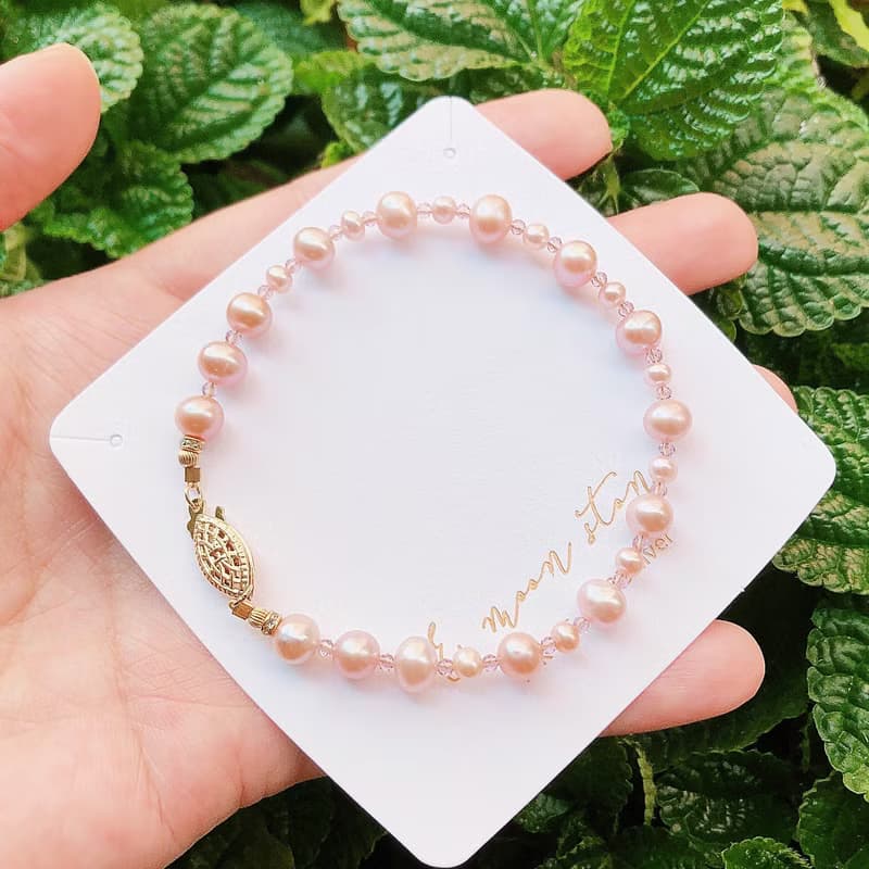 浪漫粉紫珍珠古典手鍊水晶