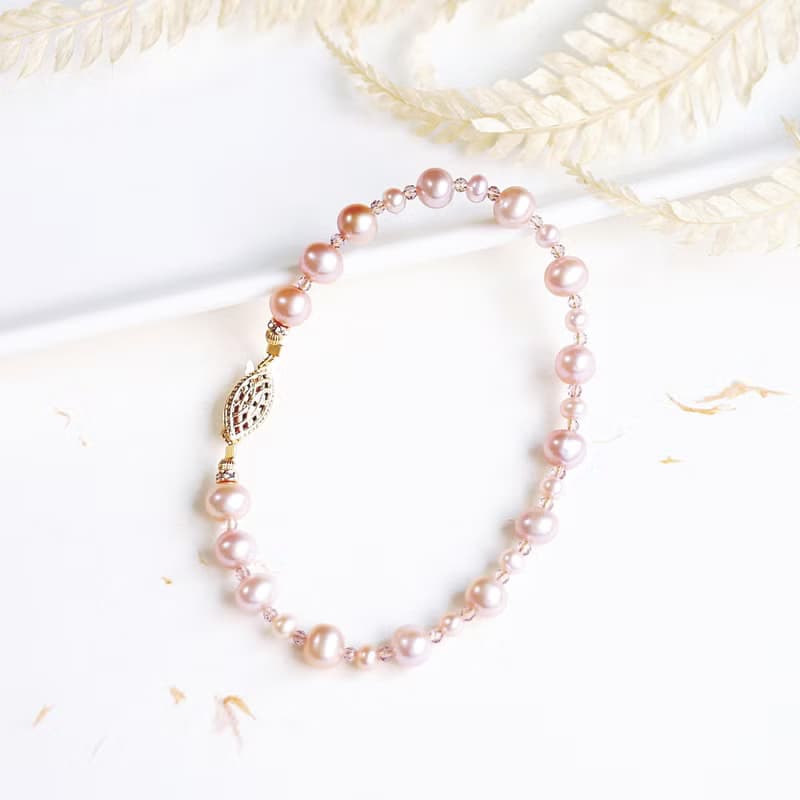 浪漫粉紫珍珠古典手鍊水晶