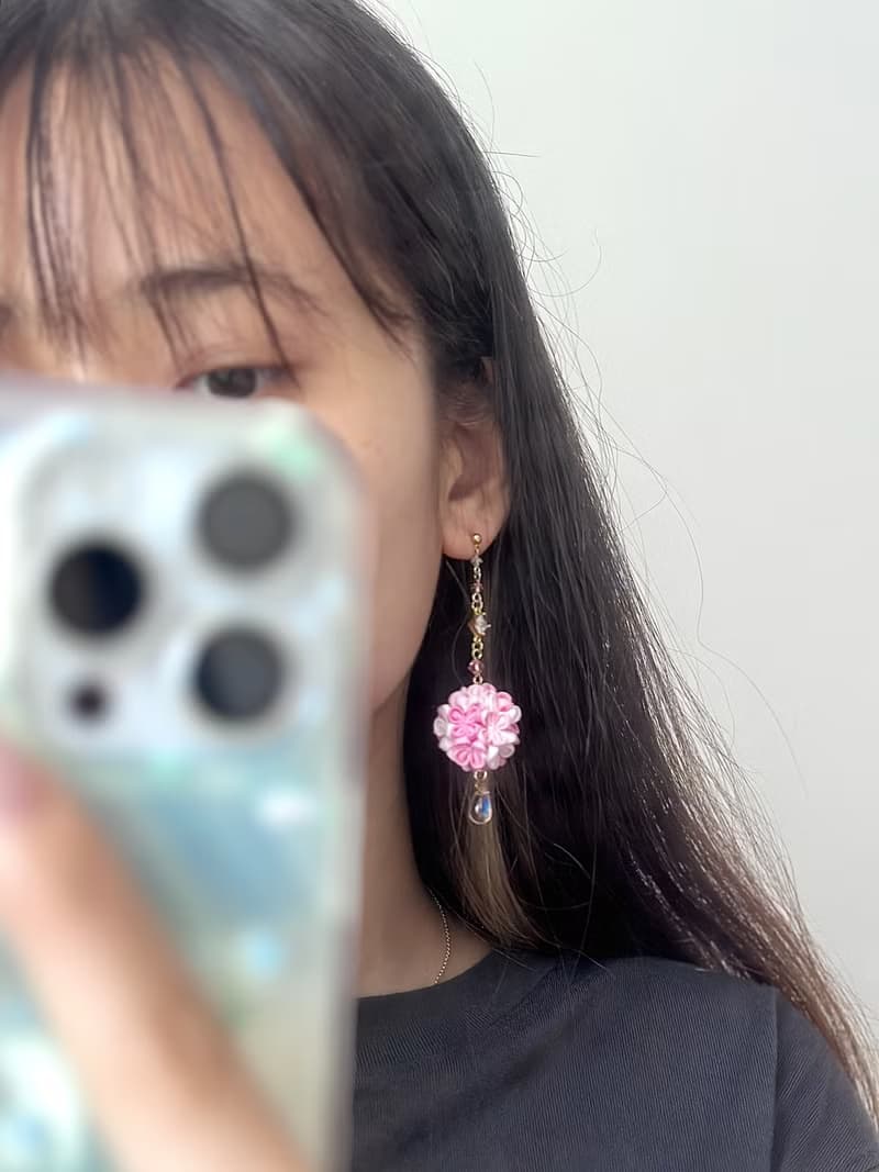 繡球花耳飾 黃色 細工花 布花