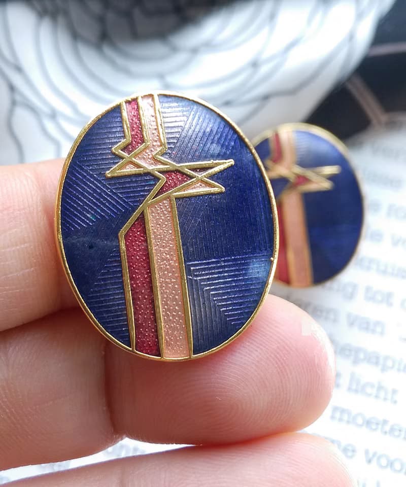 Vintage Jewelry  景泰藍 橢圓紫底 天堂鳥意象 夾式耳環