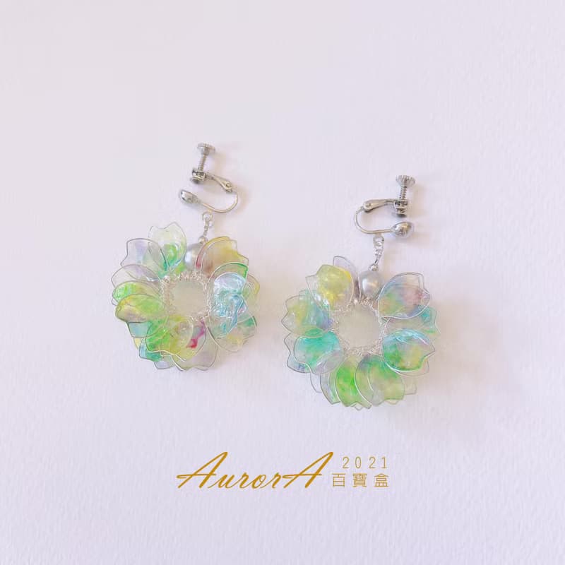 【AurorA百寶盒】A006─櫻花系列─珠葉─耳夾(針)