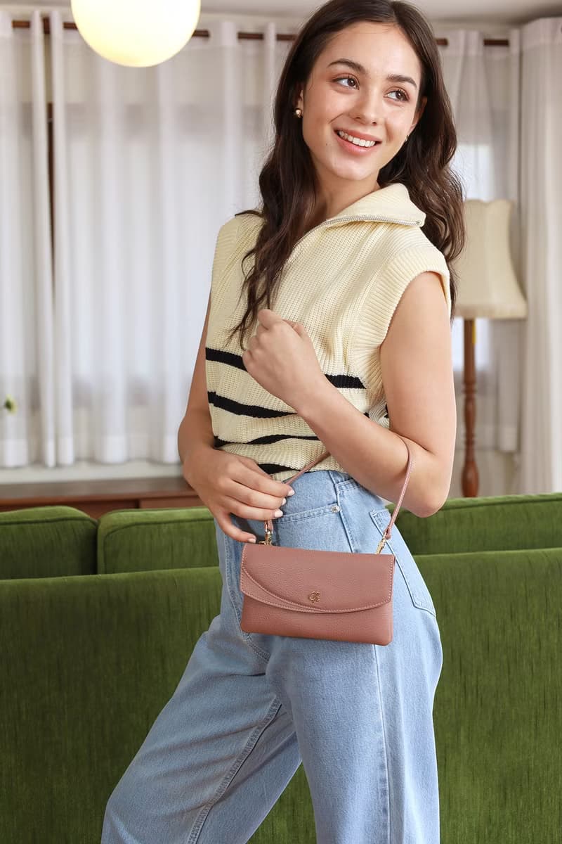 Millie (Tea rose) : Long wallet, Cow leather, Clutch, Crossbody bag, Nude pink