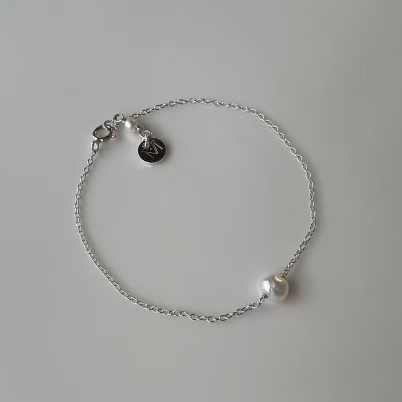 紋感・單隨形白珍珠手鍊 | 天然淡水珍珠 純銀 手鍊