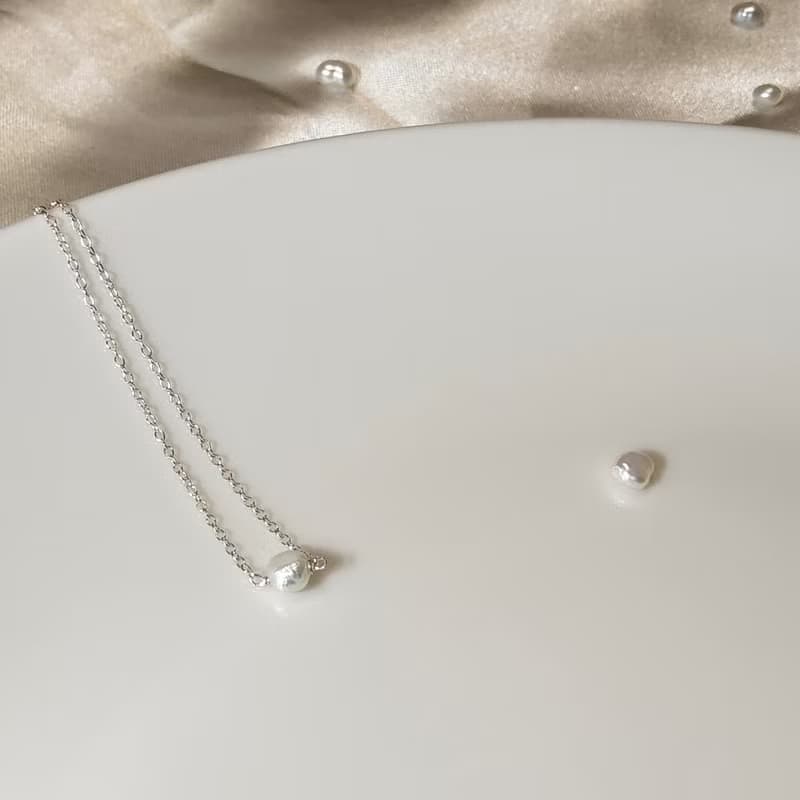 紋感・單隨形白珍珠手鍊 | 天然淡水珍珠 純銀 手鍊