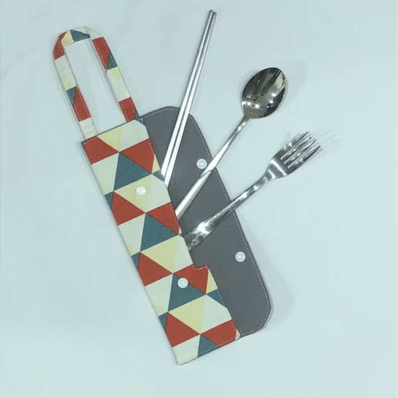 提把環保餐具套- 翠綠與橘三角型