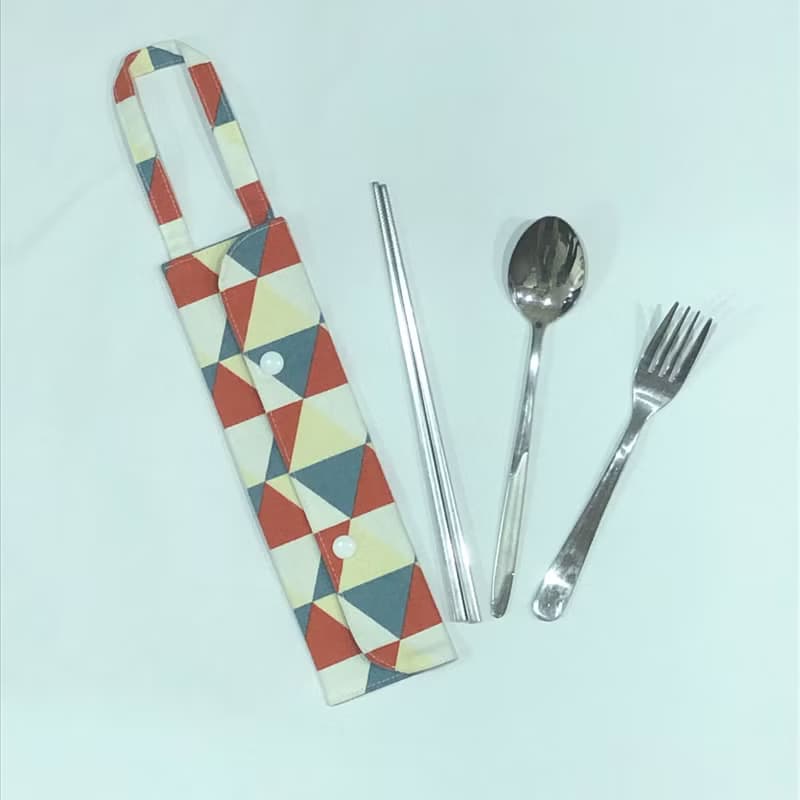 提把環保餐具套- 翠綠與橘三角型