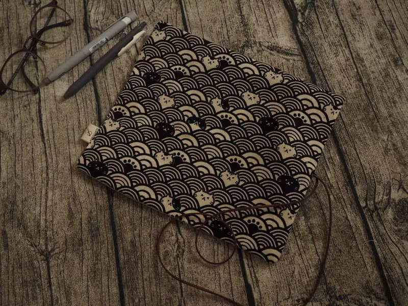 可愛和風波浪躲貓貓圖案捲筆袋 餐具袋