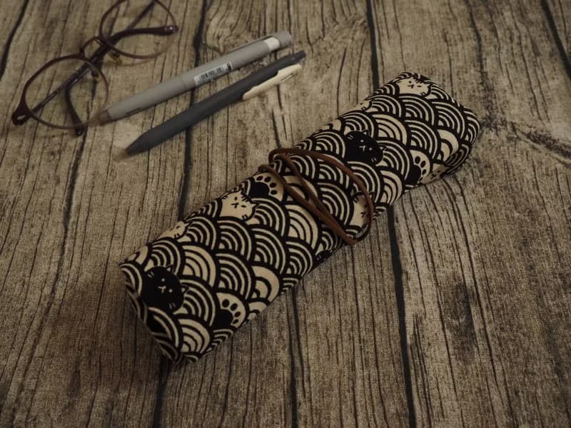 可愛和風波浪躲貓貓圖案捲筆袋 餐具袋