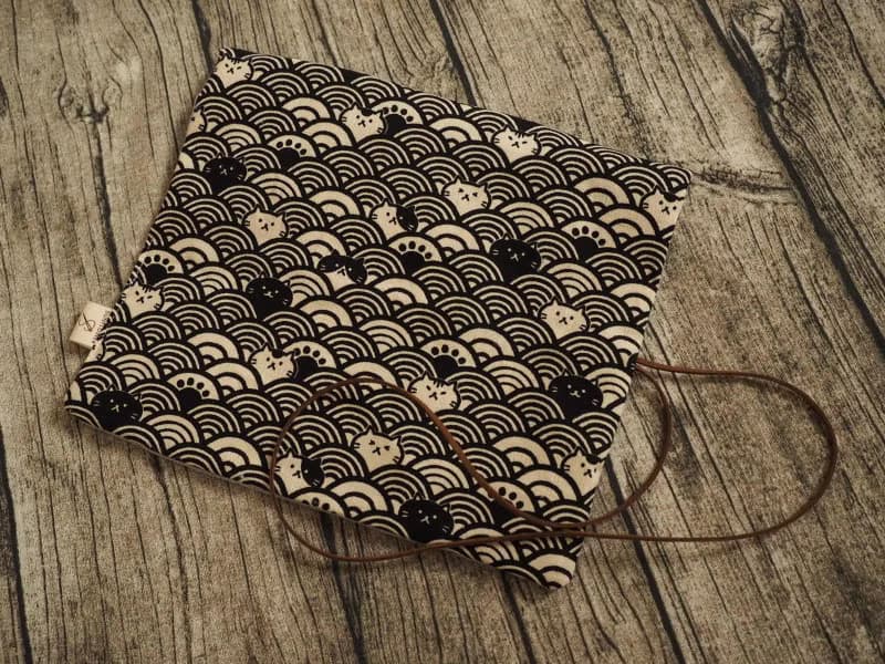 可愛和風波浪躲貓貓圖案捲筆袋 餐具袋