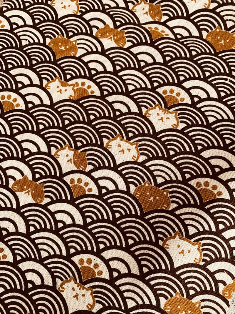 可愛和風波浪躲貓貓圖案捲筆袋 餐具袋