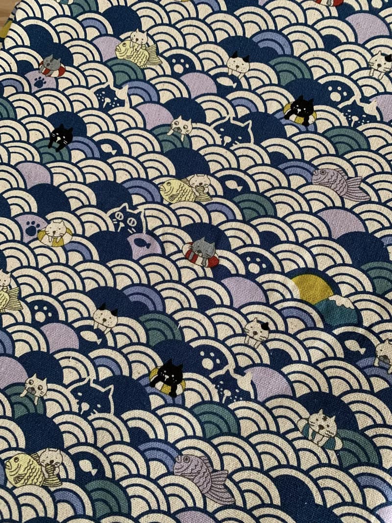 可愛和風波浪躲貓貓圖案捲筆袋 餐具袋