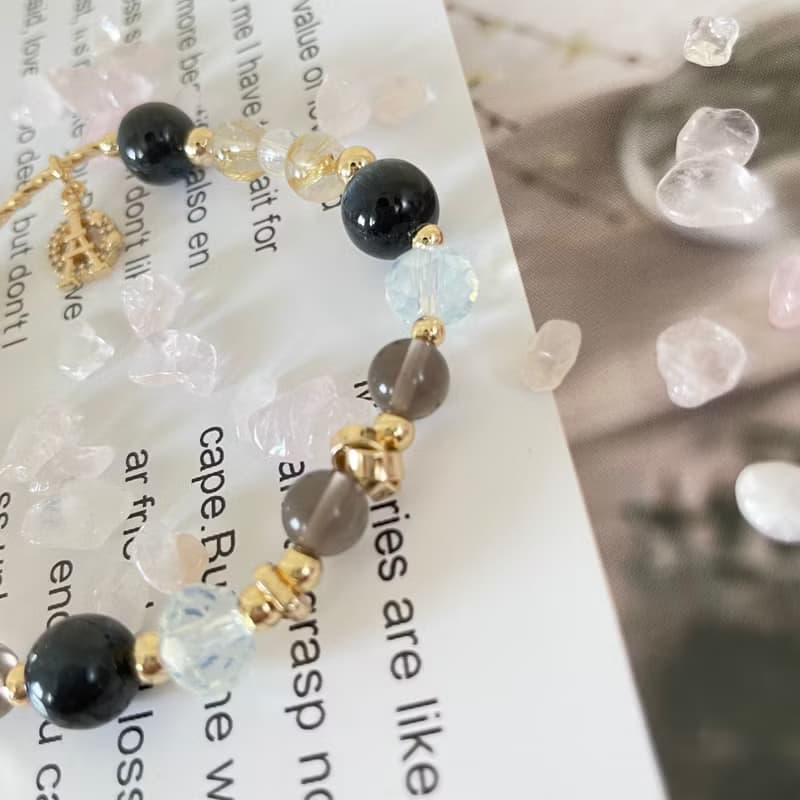 14K包金水晶開運手鍊設計款 藍虎眼 蛋白石 茶水晶 金鈦晶 五行水