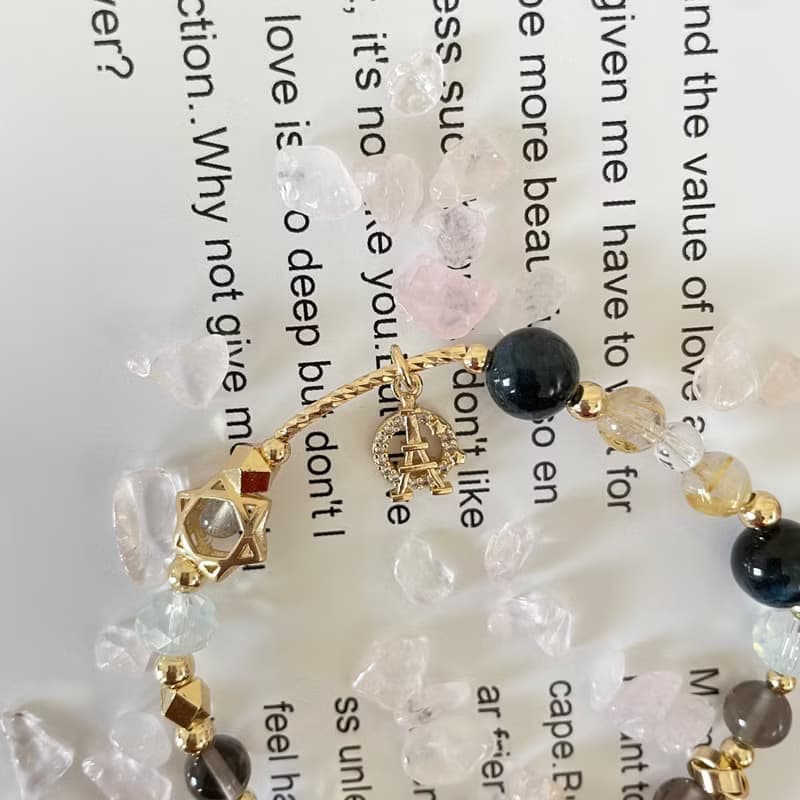 14K包金水晶開運手鍊設計款 藍虎眼 蛋白石 茶水晶 金鈦晶 五行水