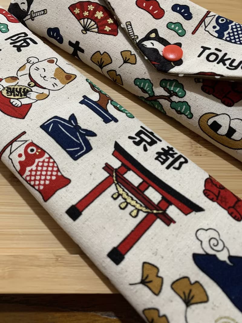 文青風環保純棉筷袋 ~暢遊日本  原麻米色潮物 收納 手作餐具袋