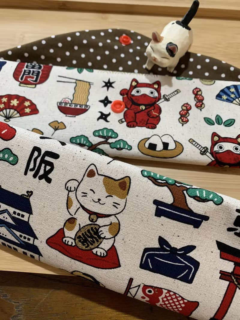 文青風環保純棉筷袋 ~暢遊日本  原麻米色潮物 收納 手作餐具袋