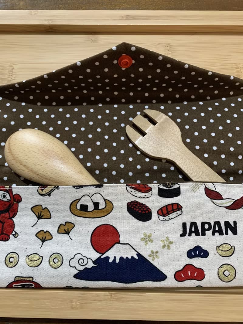 文青風環保純棉筷袋 ~暢遊日本  原麻米色潮物 收納 手作餐具袋