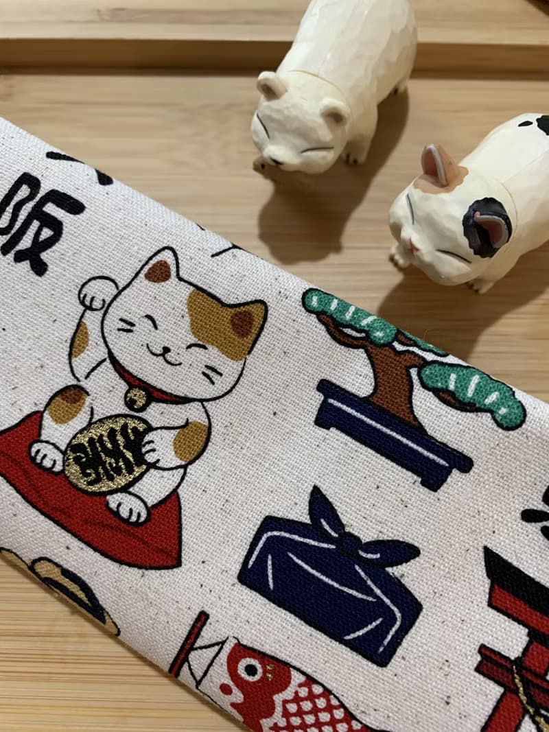 文青風環保純棉筷袋 ~暢遊日本  原麻米色潮物 收納 手作餐具袋