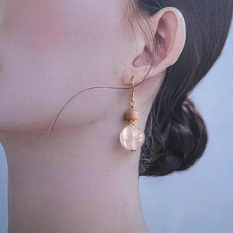 【緣滿】天然石 耳環 耳勾 | 粉晶 紅木紋