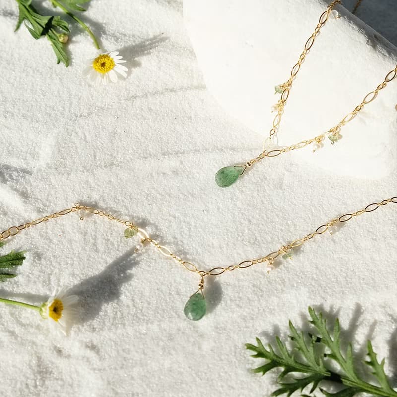 仲夏裙襬 - 14K包金綠草莓晶手鍊