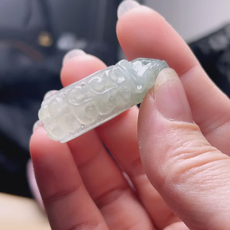 飄花翡翠貔貅戒指戒圈 | 國際15.5圍 | 天然緬甸玉翡翠A貨