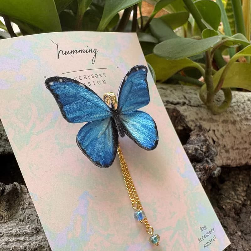 胸針 大藍閃蝶 刺繡 蝴蝶  生日 禮物 禮盒