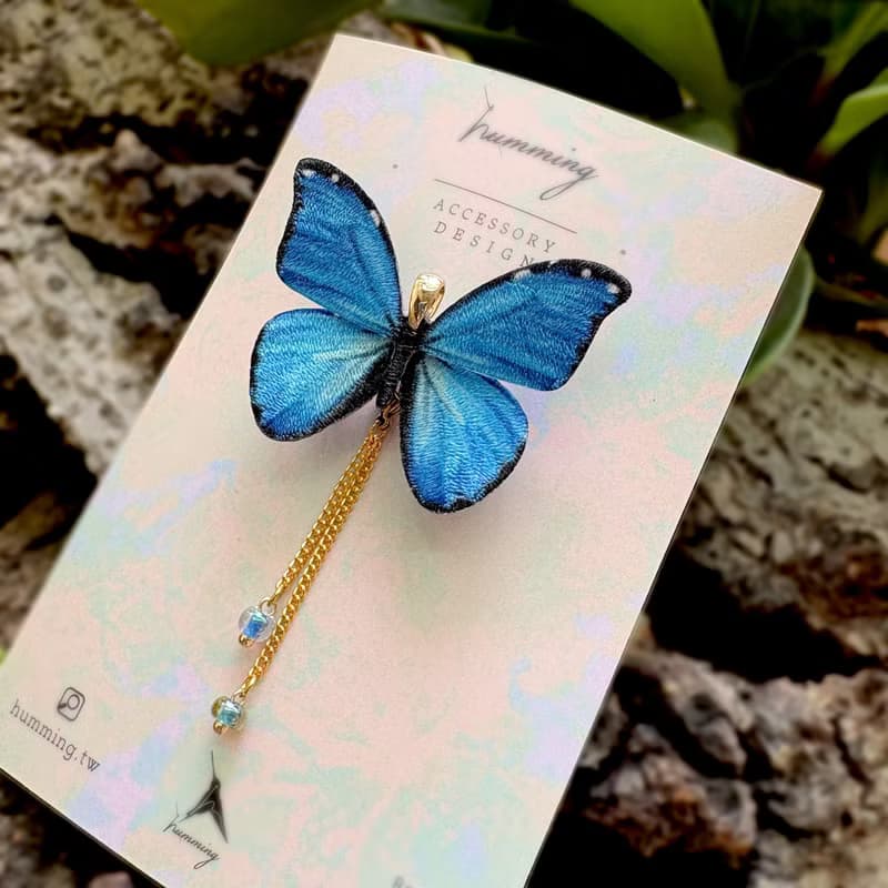 胸針 大藍閃蝶 刺繡 蝴蝶  生日 禮物 禮盒