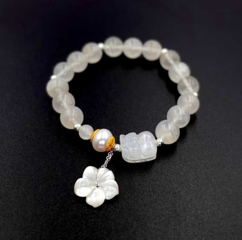寶麗金珠寶-天然月光石K金貝殼花手鍊