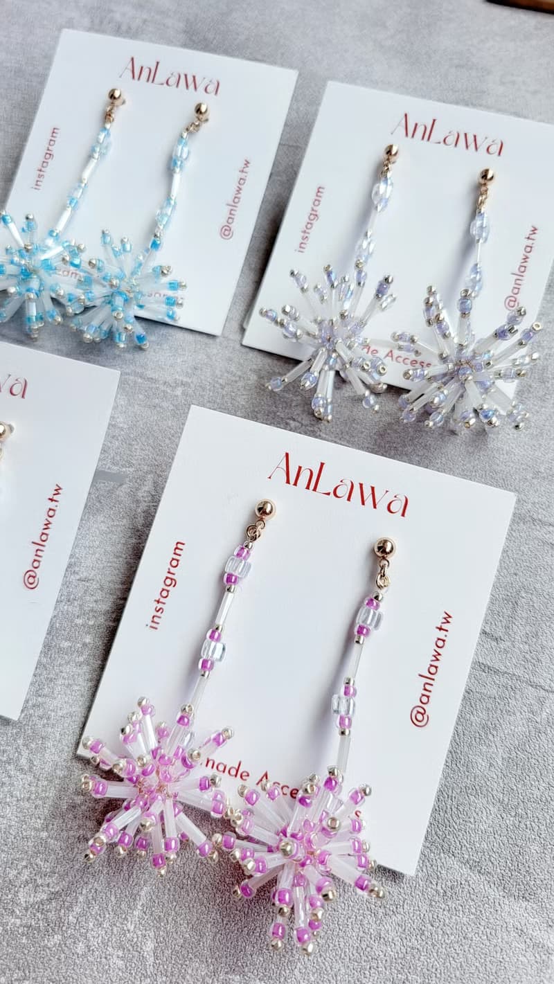 耳環 【 煙花 】 :: 日本珠 珠繡飾品 ビーズ刺繍_AnLawa
