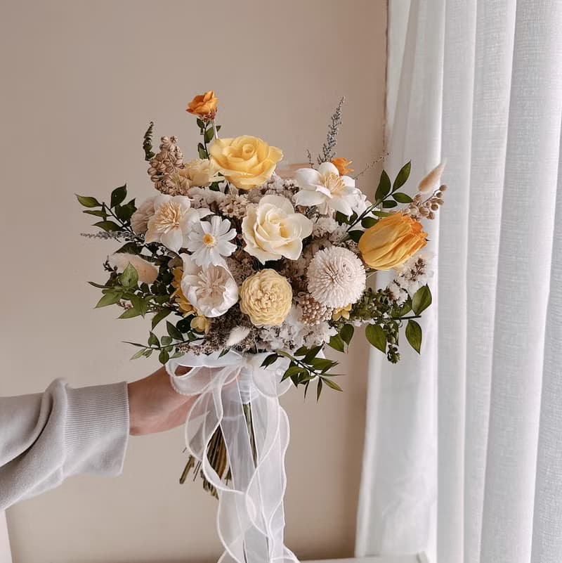 晨曦黃 歐式永生捧花32cm