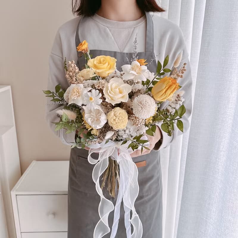 晨曦黃 歐式永生捧花32cm