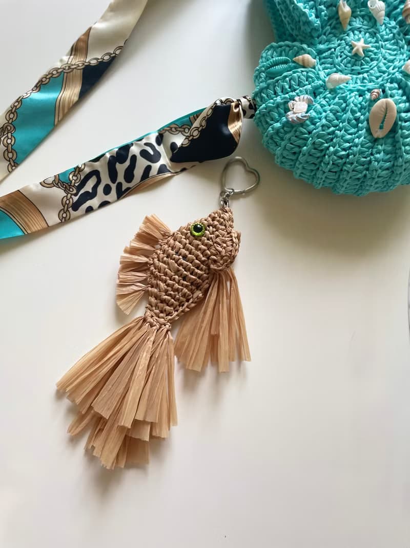 Raffia Fish Charm Handmade Bag Accessory  Summer Ocean-Inspired Keychain