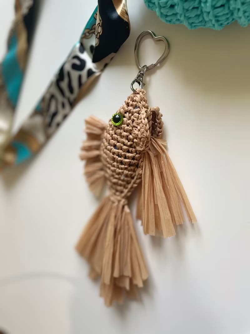 Raffia Fish Charm Handmade Bag Accessory  Summer Ocean-Inspired Keychain