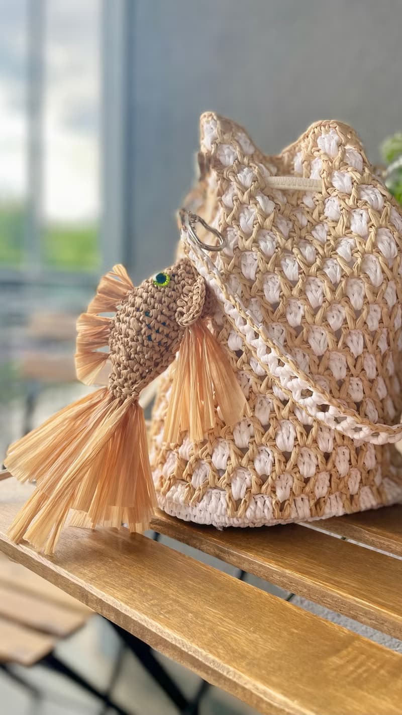 Raffia Fish Charm Handmade Bag Accessory  Summer Ocean-Inspired Keychain