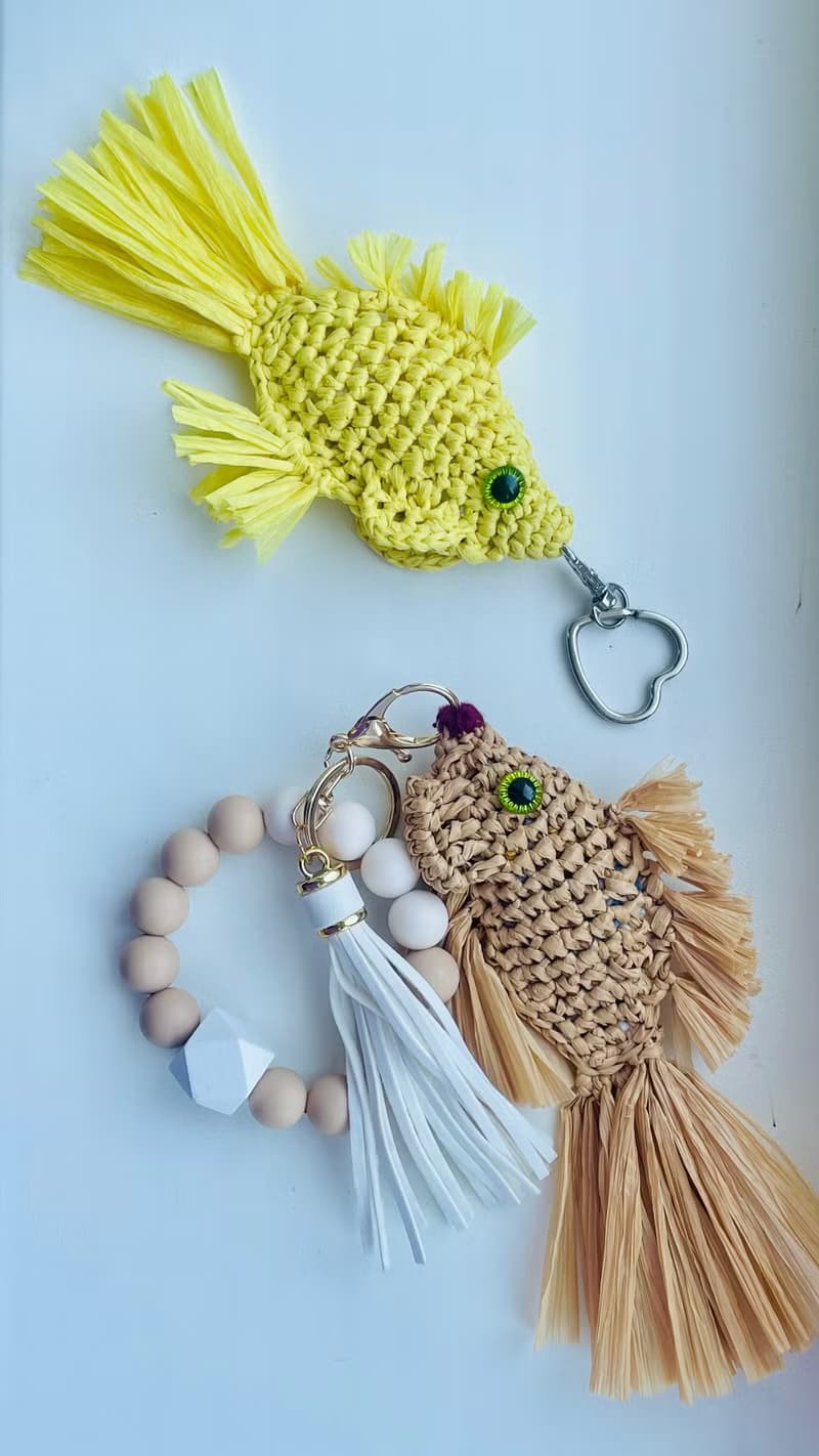 Raffia Fish Charm Handmade Bag Accessory  Summer Ocean-Inspired Keychain