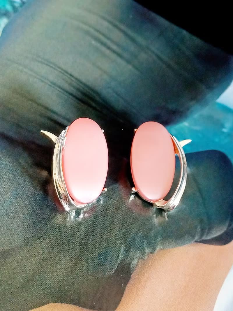 vintage jewelry  風尚粉彩賽珞珞 夾式耳環