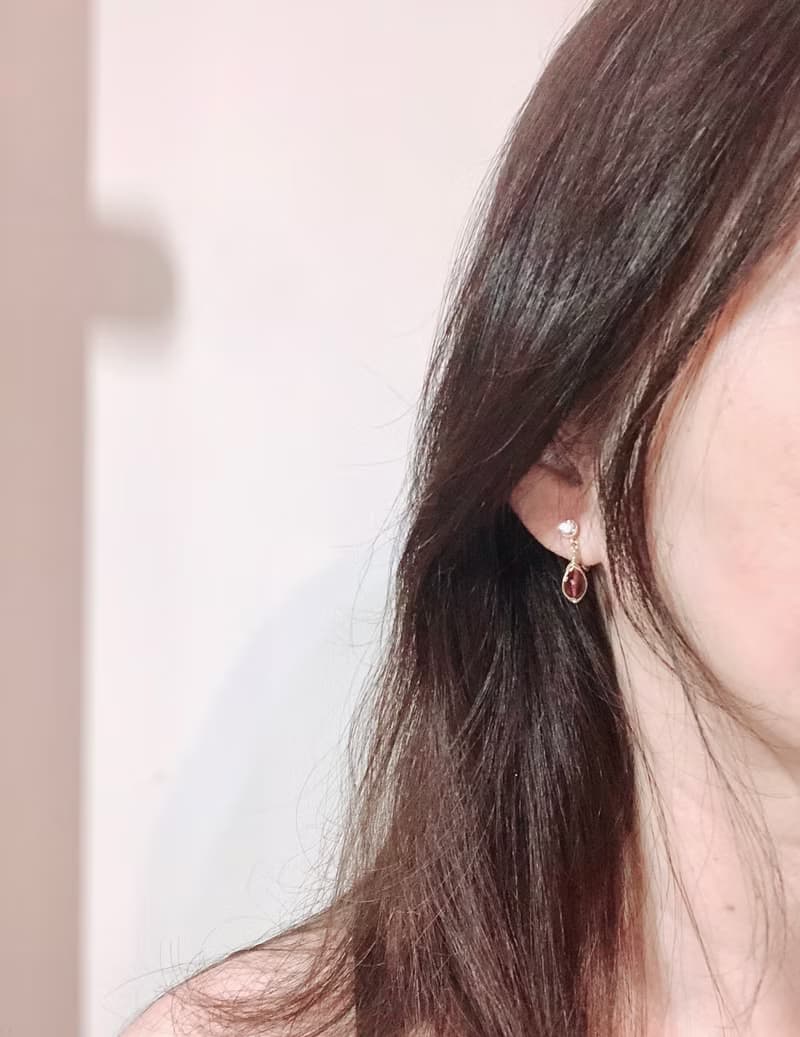 情人 石榴石耳環 可改夾式 手工繞線包鑲