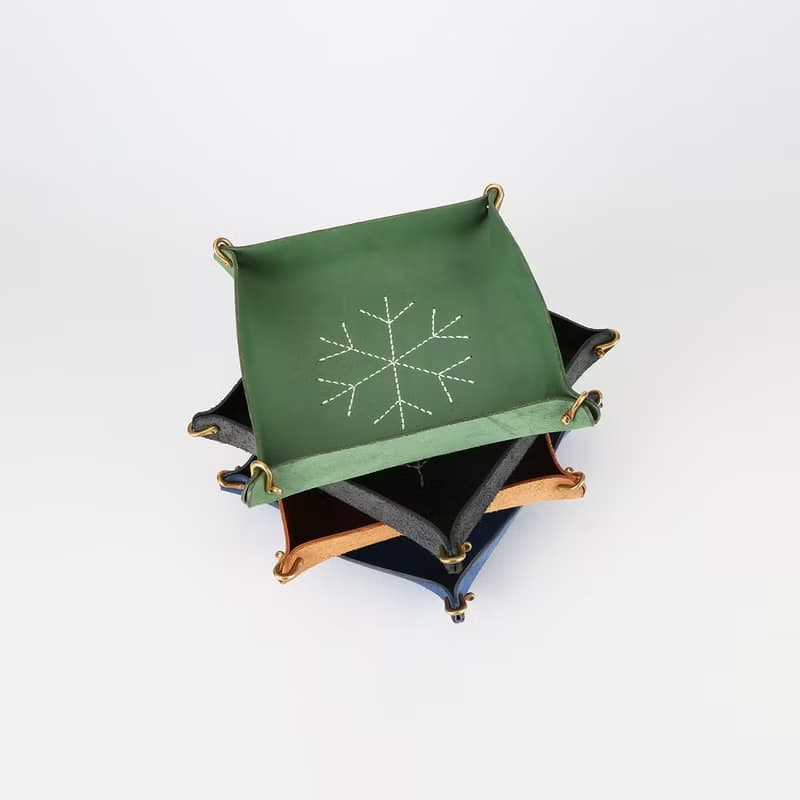 【切線派】純手工真皮收納盒手縫圖案文玩佛珠首飾收納盒牛皮托盤