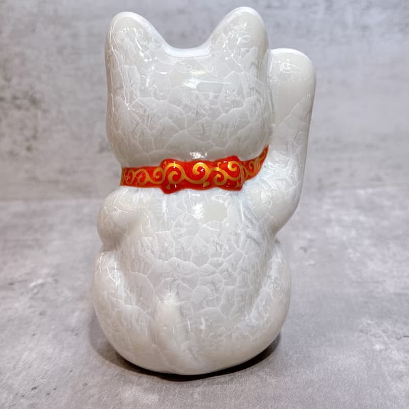 【晶喵護福】日本清水燒招財貓 | 花結晶 白 -  健康 右