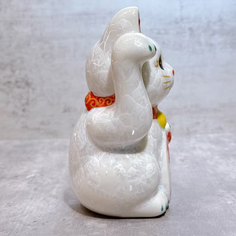 【晶喵護福】日本清水燒招財貓 | 花結晶 白 -  健康 右