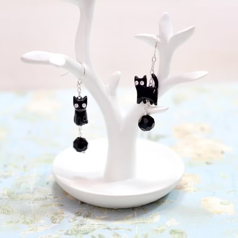 Black Cat Earrings, Dangle & Drop Earrings, cat sculpture, cat lover gifts