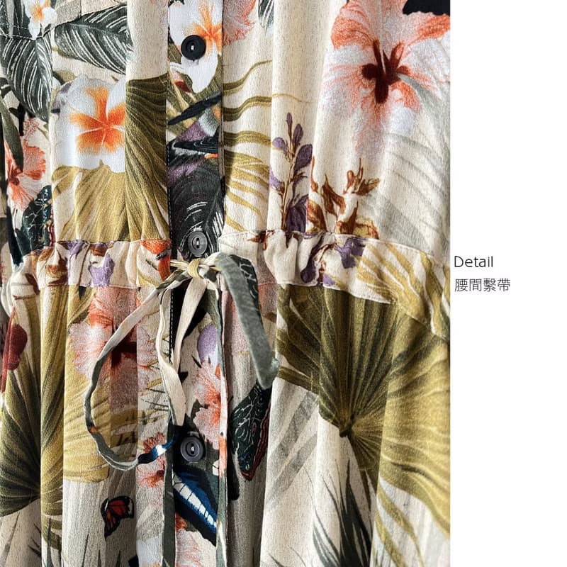 訂製系列-天絲亞麻印花綁帶長洋裝