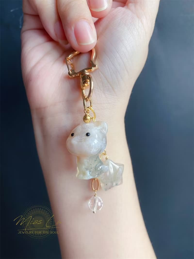 櫻花瑪瑙 貓 星星 可愛 萌 鑰匙圈 吊墜 閨密 天然石 禮物