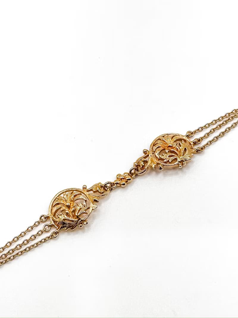 博物館珠寶系列——法國新藝術風格・簡約花草金手鍊