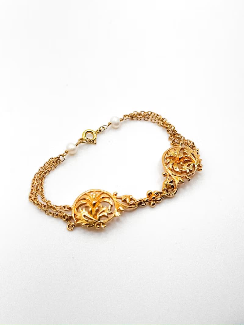 博物館珠寶系列——法國新藝術風格・簡約花草金手鍊